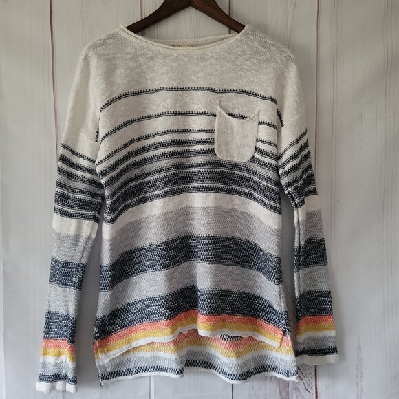 Hem & Thread Striped Knit Lightweight Long Sleeve Sweater Top, 100% Cotton, Cove - Picture 1 of 10